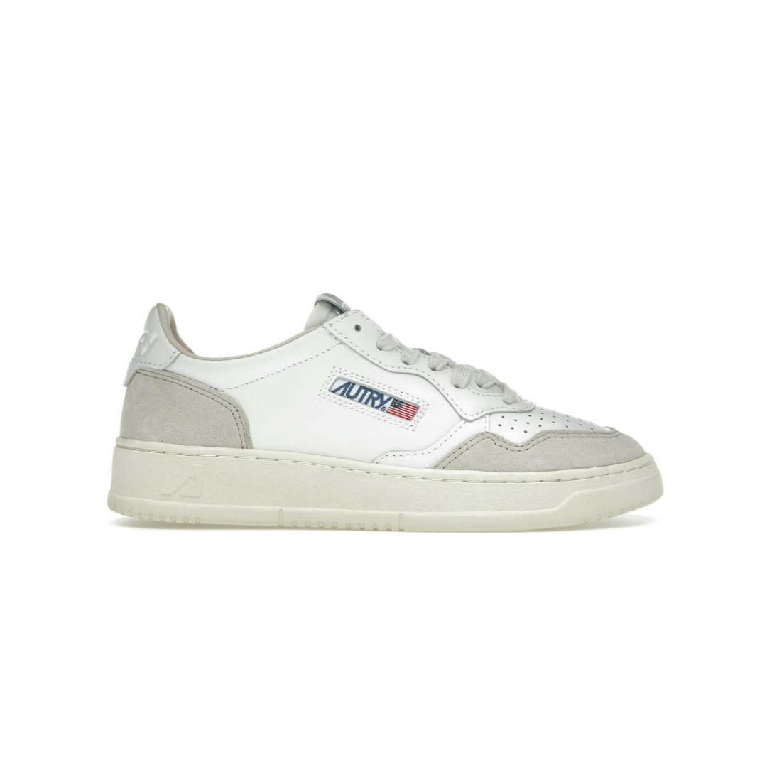 Autry Medalist Leather Low White Beige Suede