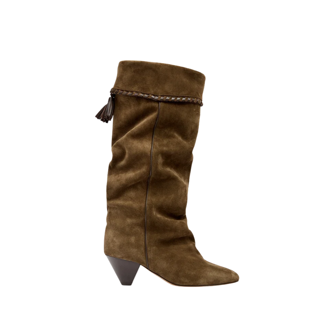Isabel Marant Elita Boots Draped Suede Calfskin Leather Bronze