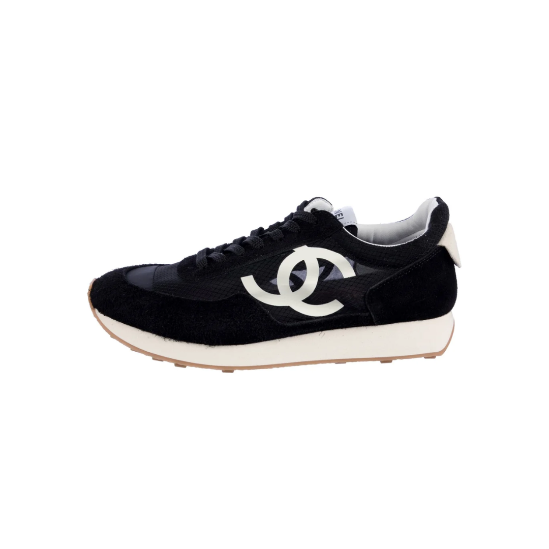 Black White Mesh Suede Calfskin Sneakers