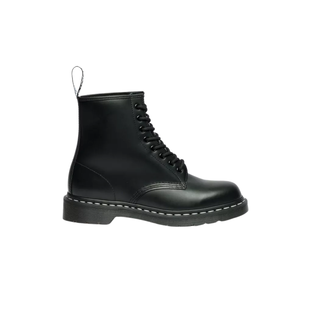 DR. MARTENS 1460 White Stitch Smooth Leather Lace Boots Black
