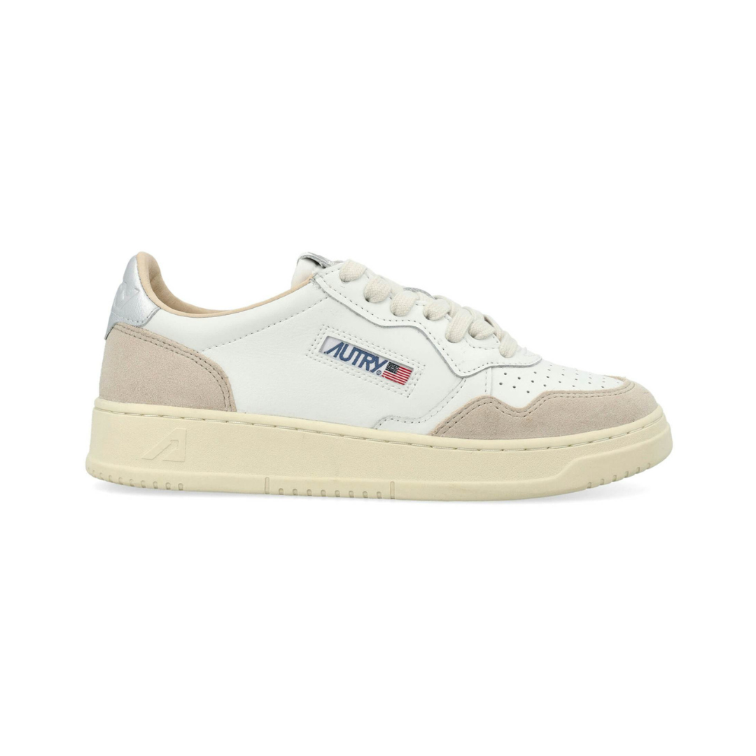 Autry Medalist Leather Low White Silver Beige