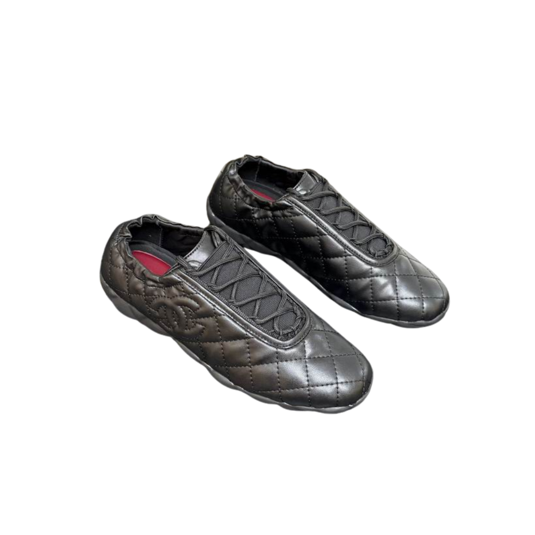 Black Quilted Lambskin Sneakers