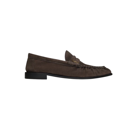 YSL Le Loafer Supple Suede Dark Chocolate