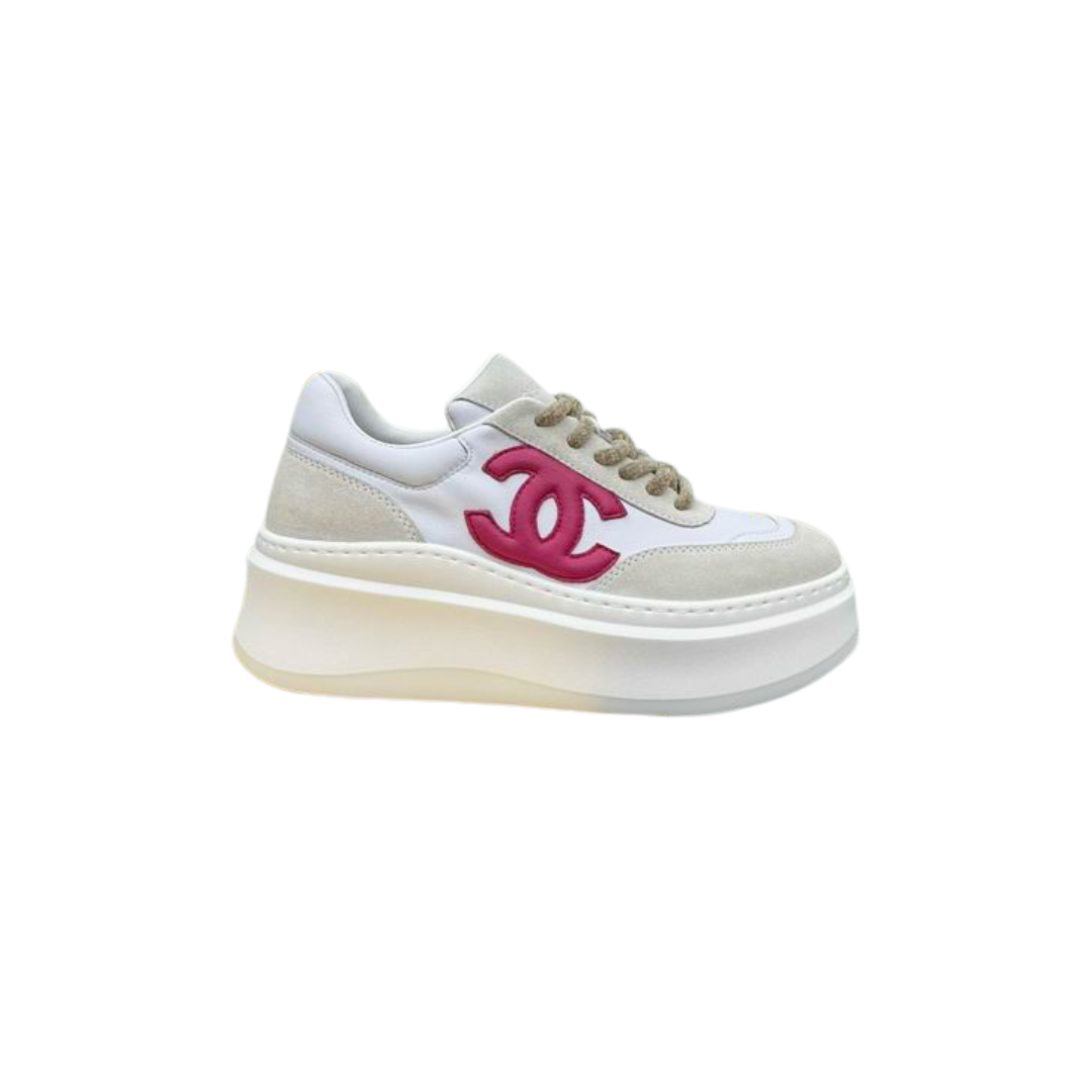 White Platform Sneakers Prominent Pink
