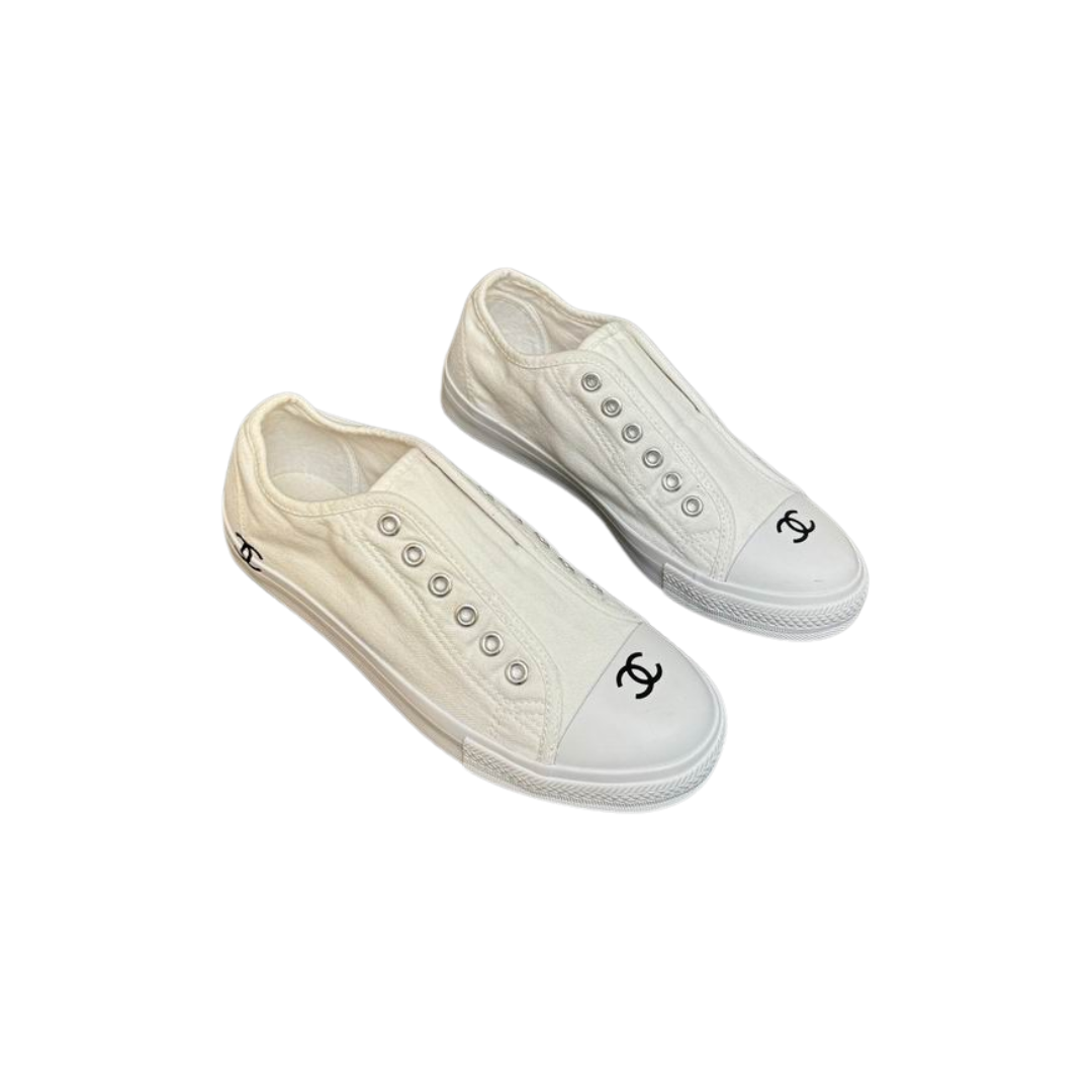 White Canvas Slip-On Sneakers Metallic Eyelet