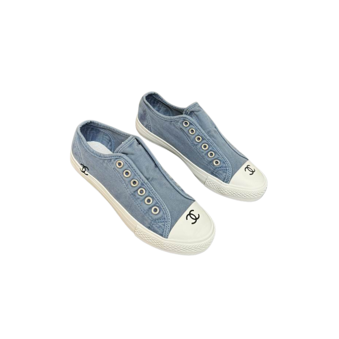 Blue Canvas Slip-On Sneakers Metallic Eyelet