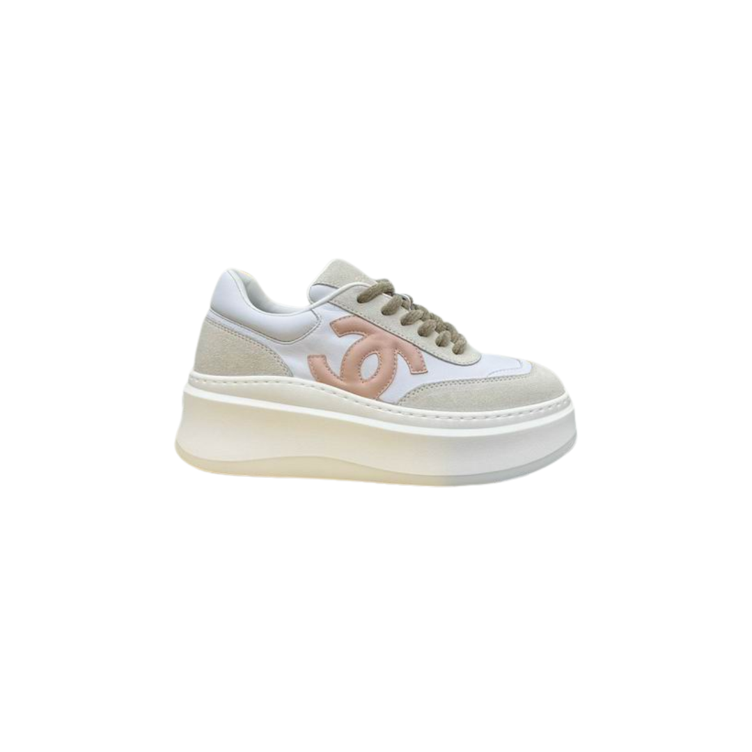 White Platform Sneakers Prominent Pink Grey