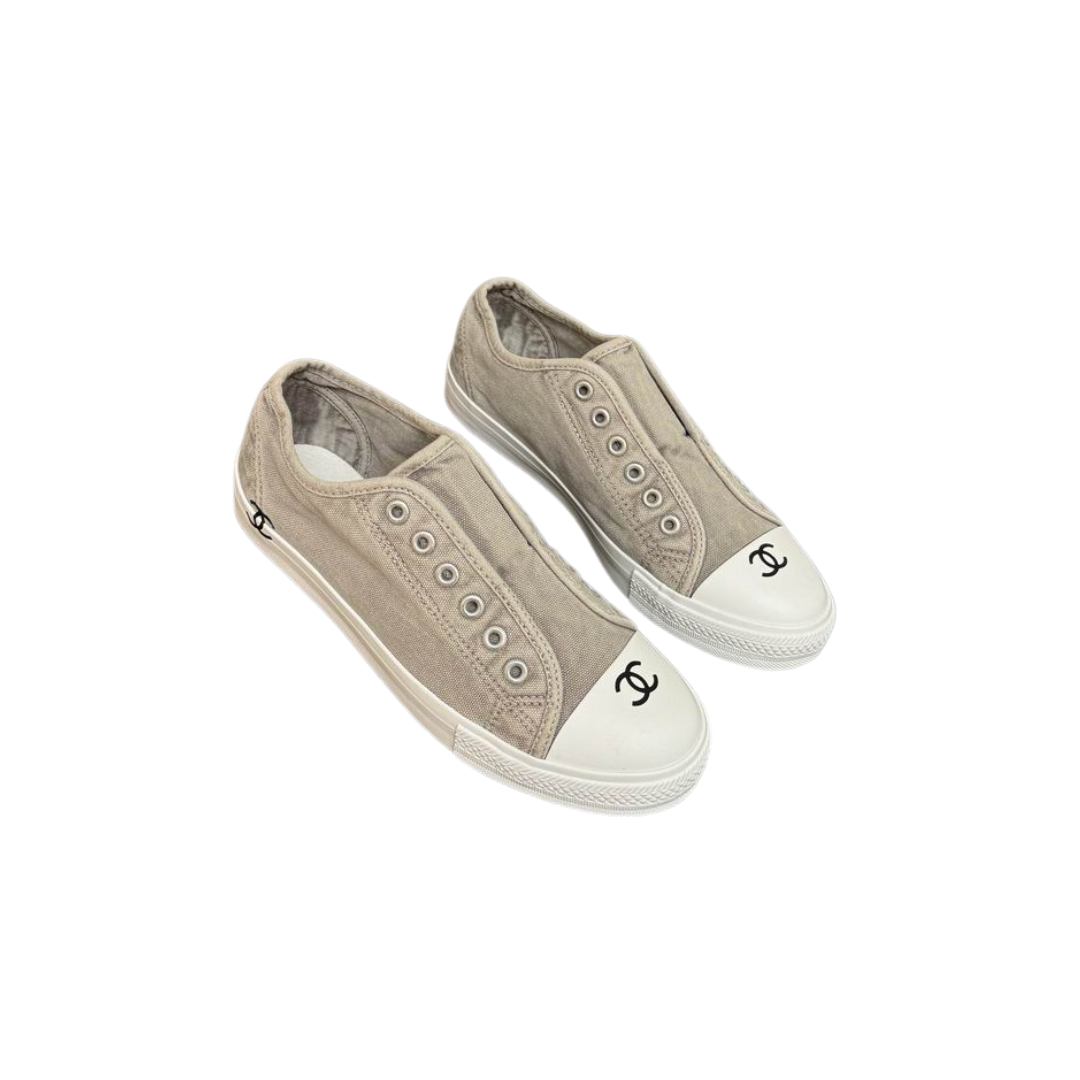 Grey Canvas Slip-On Sneakers Metallic Eyelet