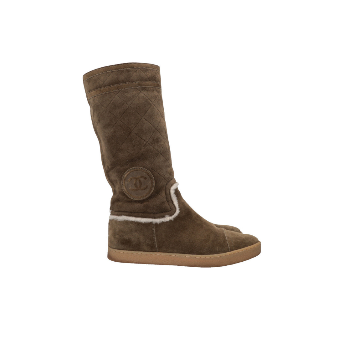Shearling Boots Suede Khaki