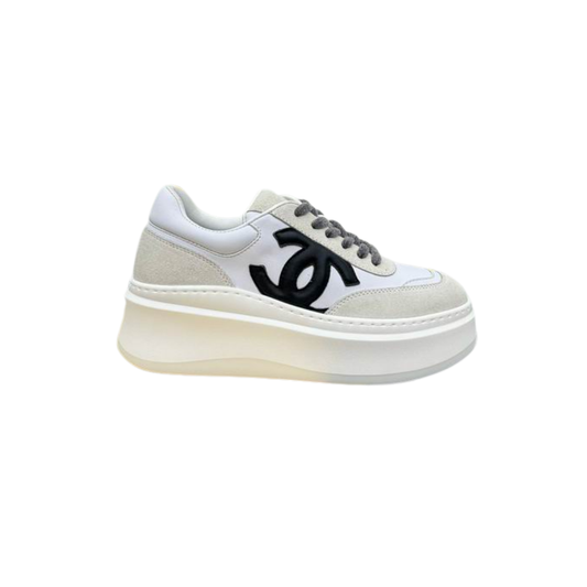 White Platform Sneakers Prominent Black