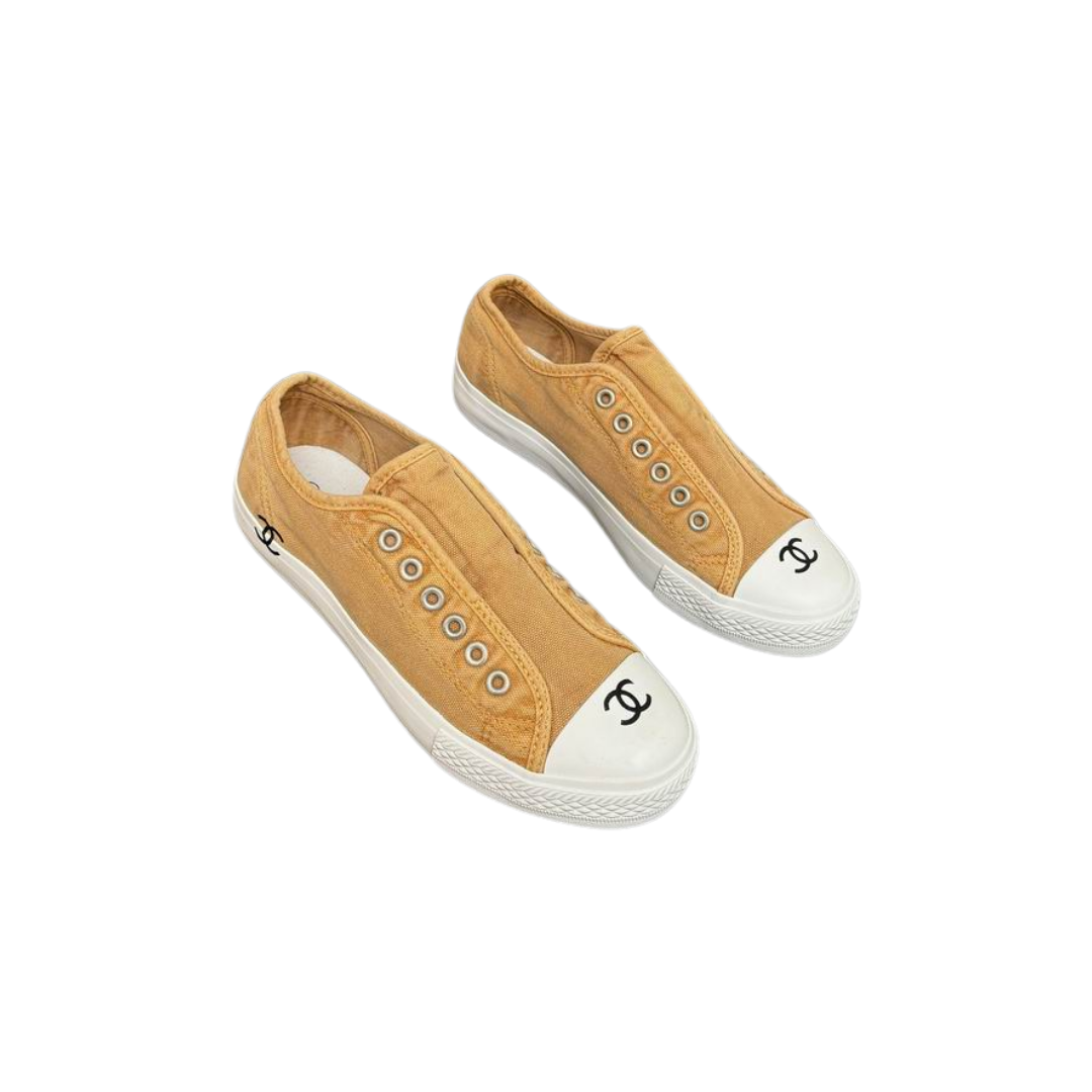Brown Canvas Slip-On Sneakers Metallic Eyelet