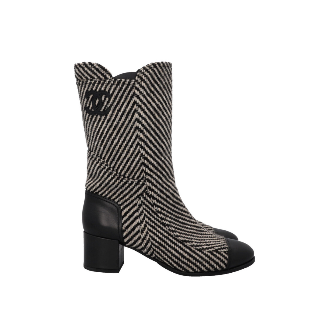 Tweed Ankle Boots Black White