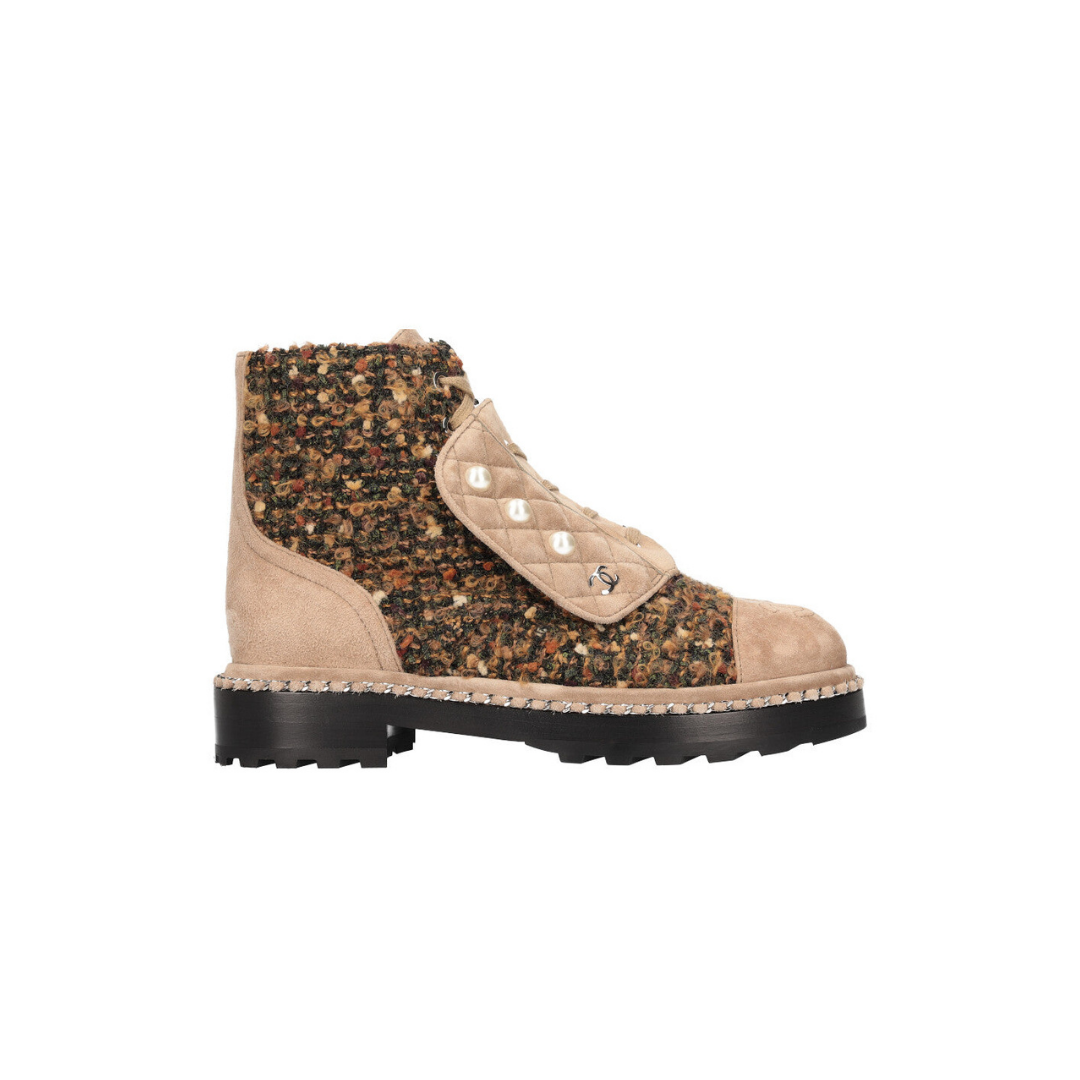 Combat Boots Tweed with Beige Suede