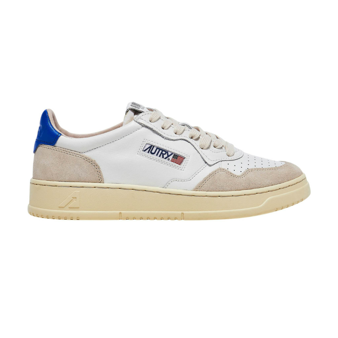 Autry Medalist Leather Suede Low White Azure Beige