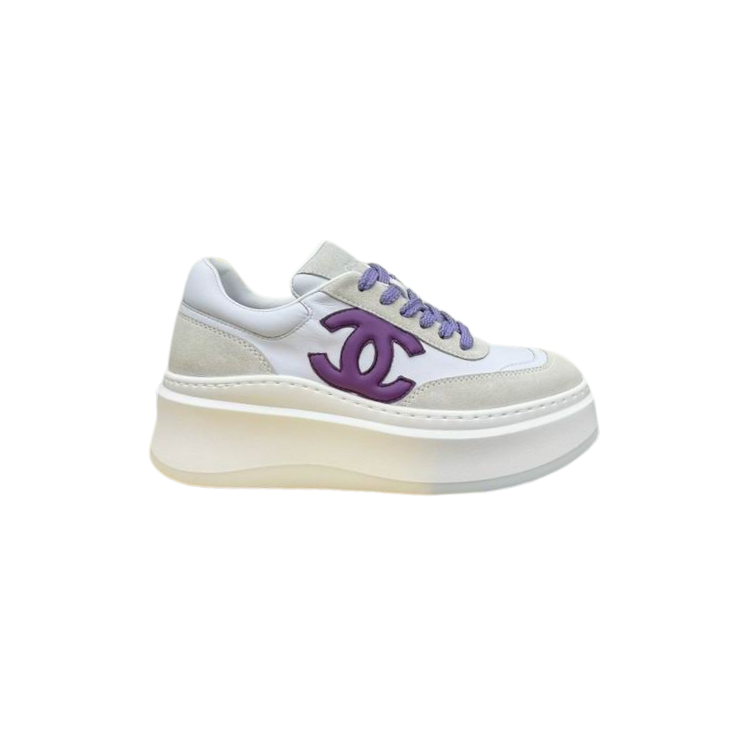 White Platform Sneakers Prominent Purple