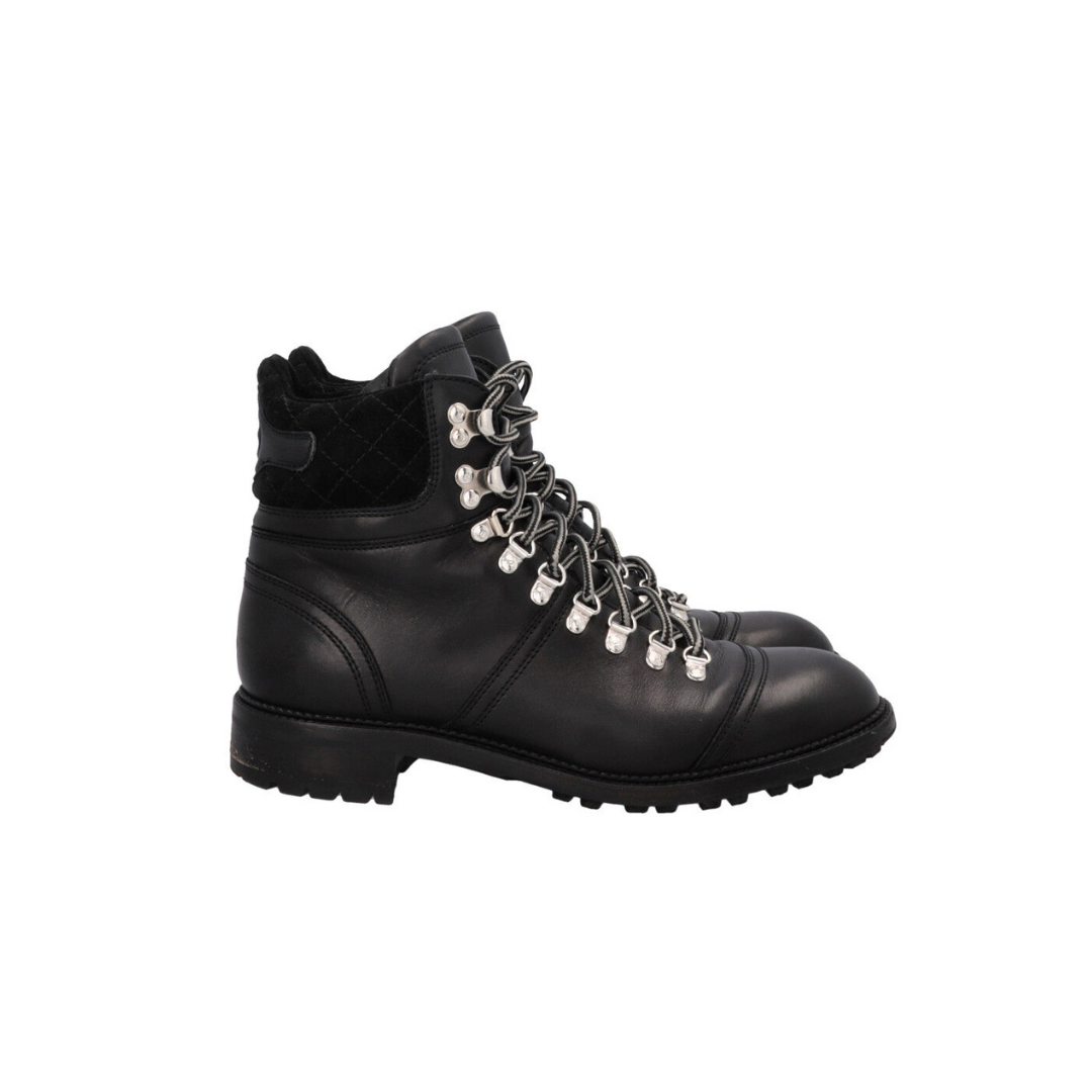 Lace Up Hiking Boots Black Leather