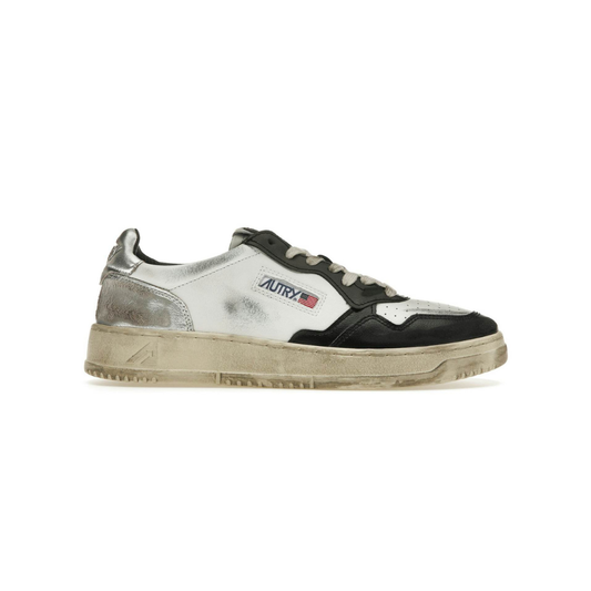Autry Medalist Leather Low Distressed White Black Silver