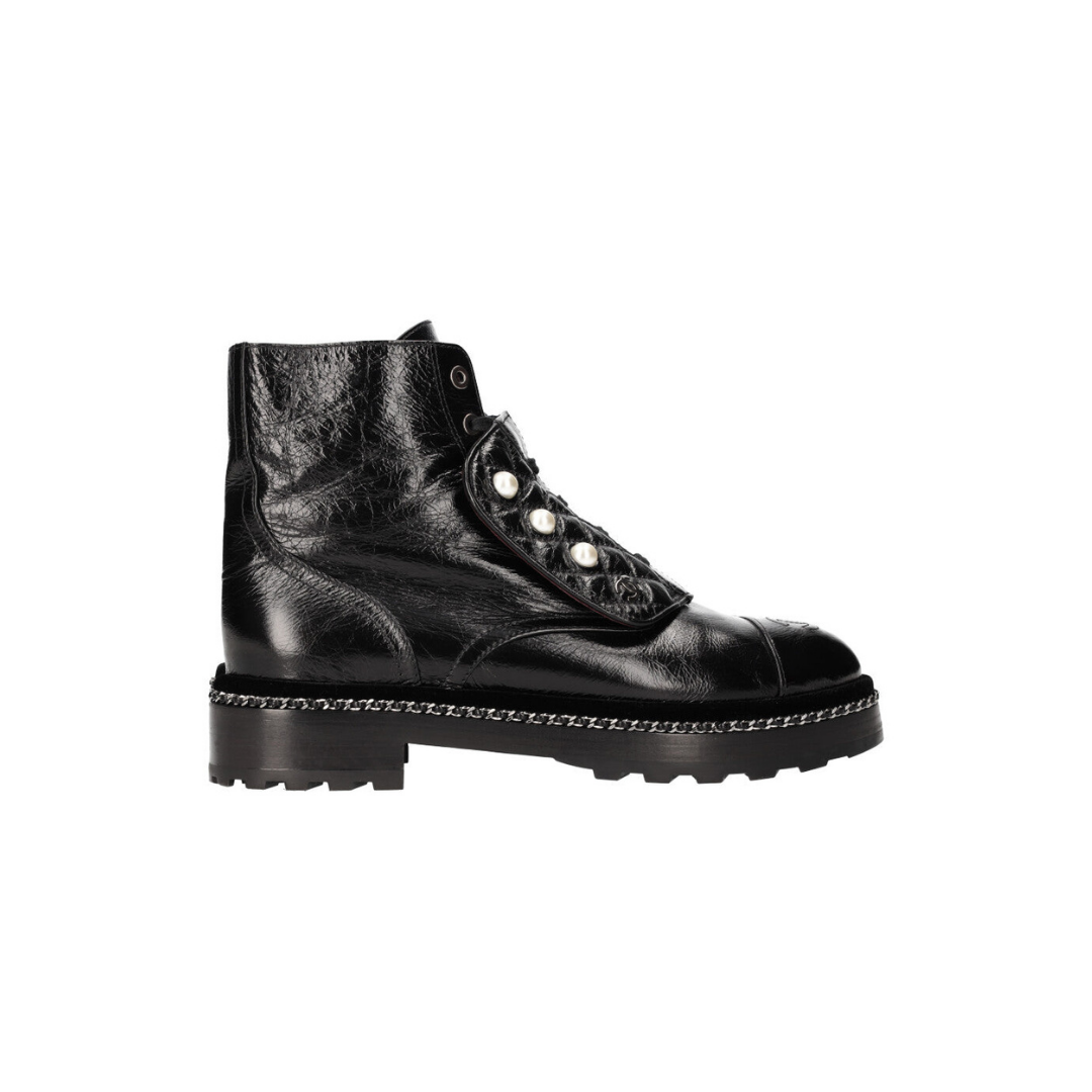 Combat Boots Chain Pearl Decor 17A