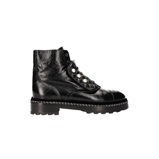 Combat Boots Chain Pearl Decor 17A