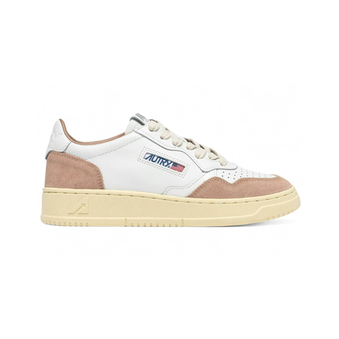 Autry Medalist Low White Leather Rose Cannel Suede