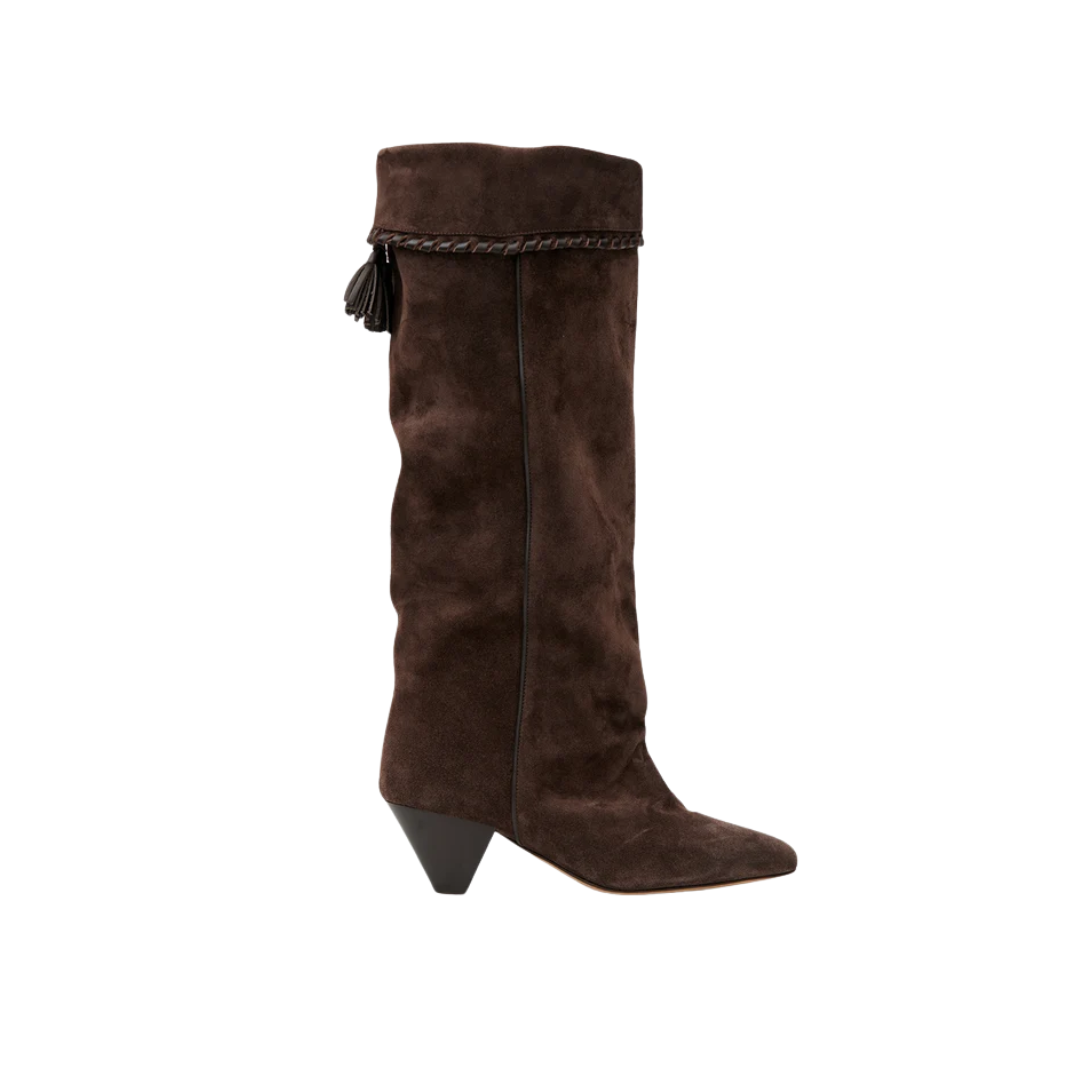 Isabel Marant Elita Boots Suede Fold-Over Boots Chocolate