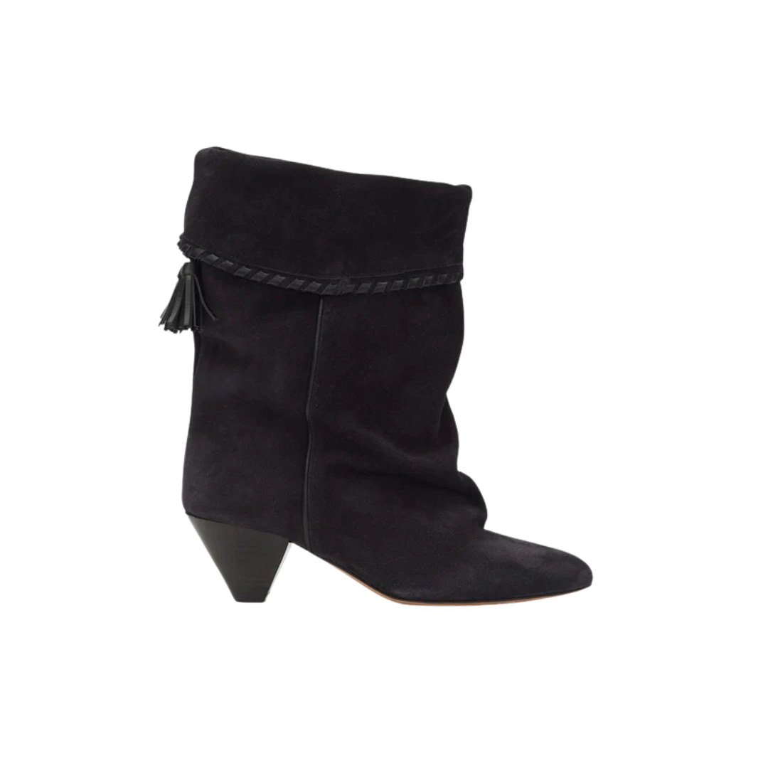 Isabel Marant Dalby Boots Draped Suede Calfskin Black