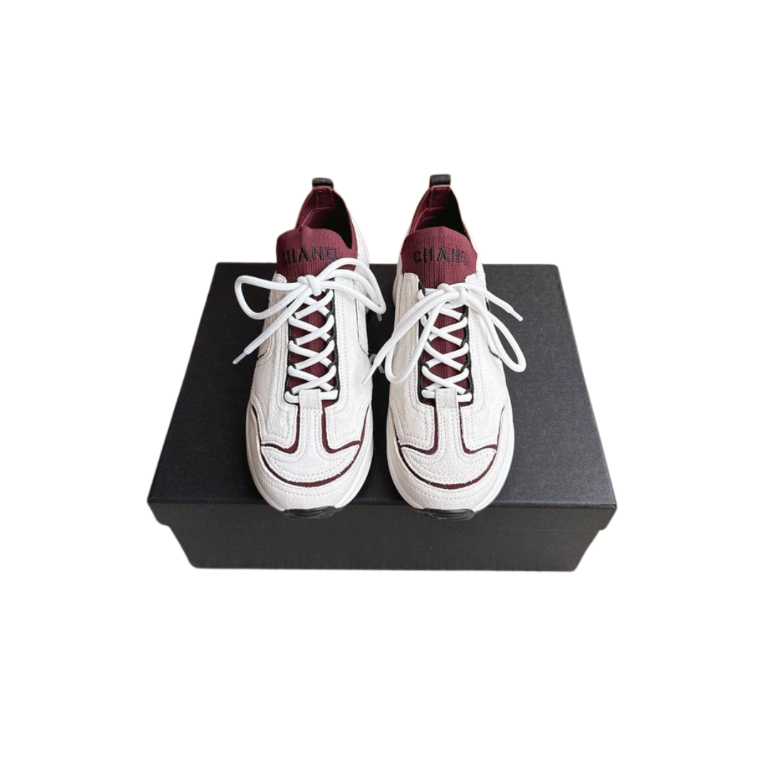 White Calfskin Mixed Fibers Dad Sneakers