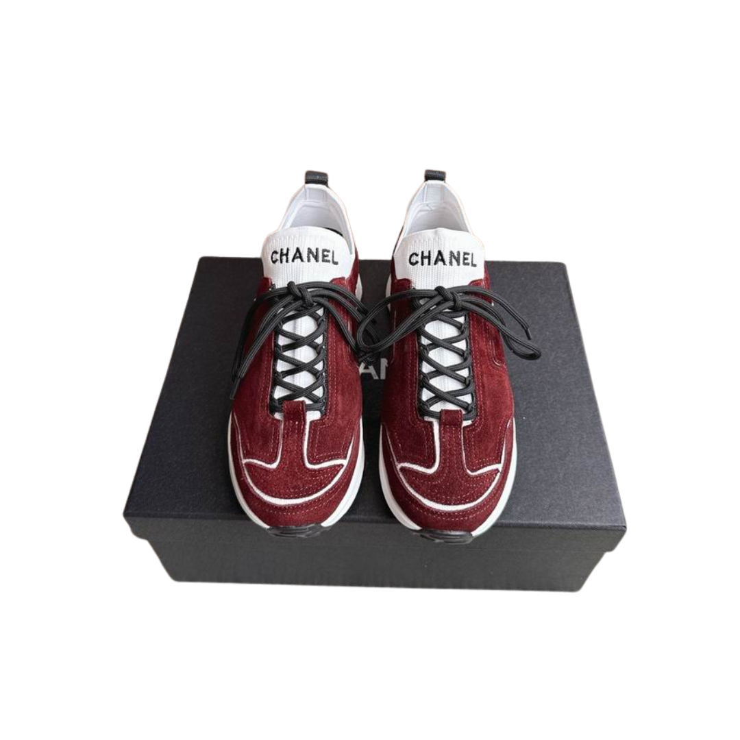 Red Calfskin Mixed Fibers Dad Sneakers
