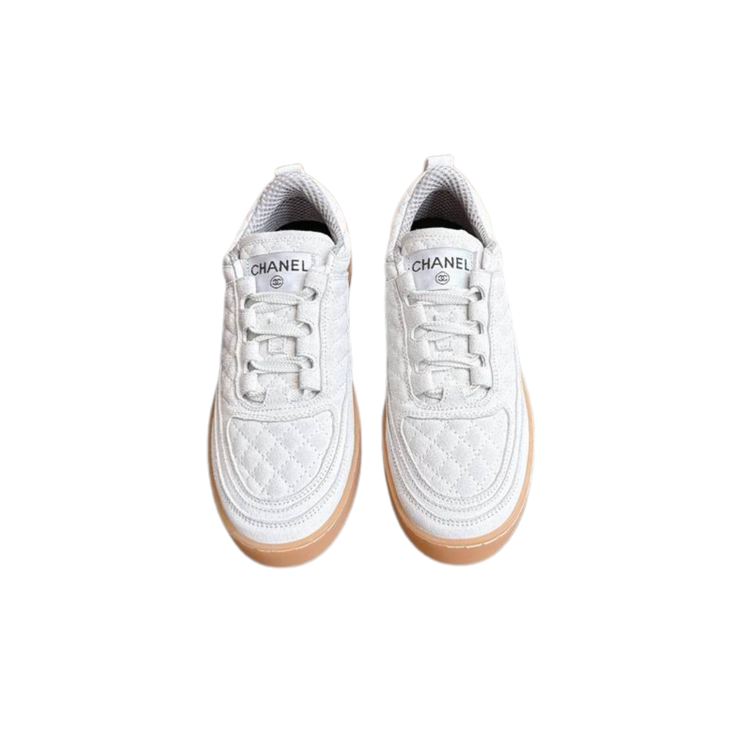 White Quilted Suede Leather Sneakers