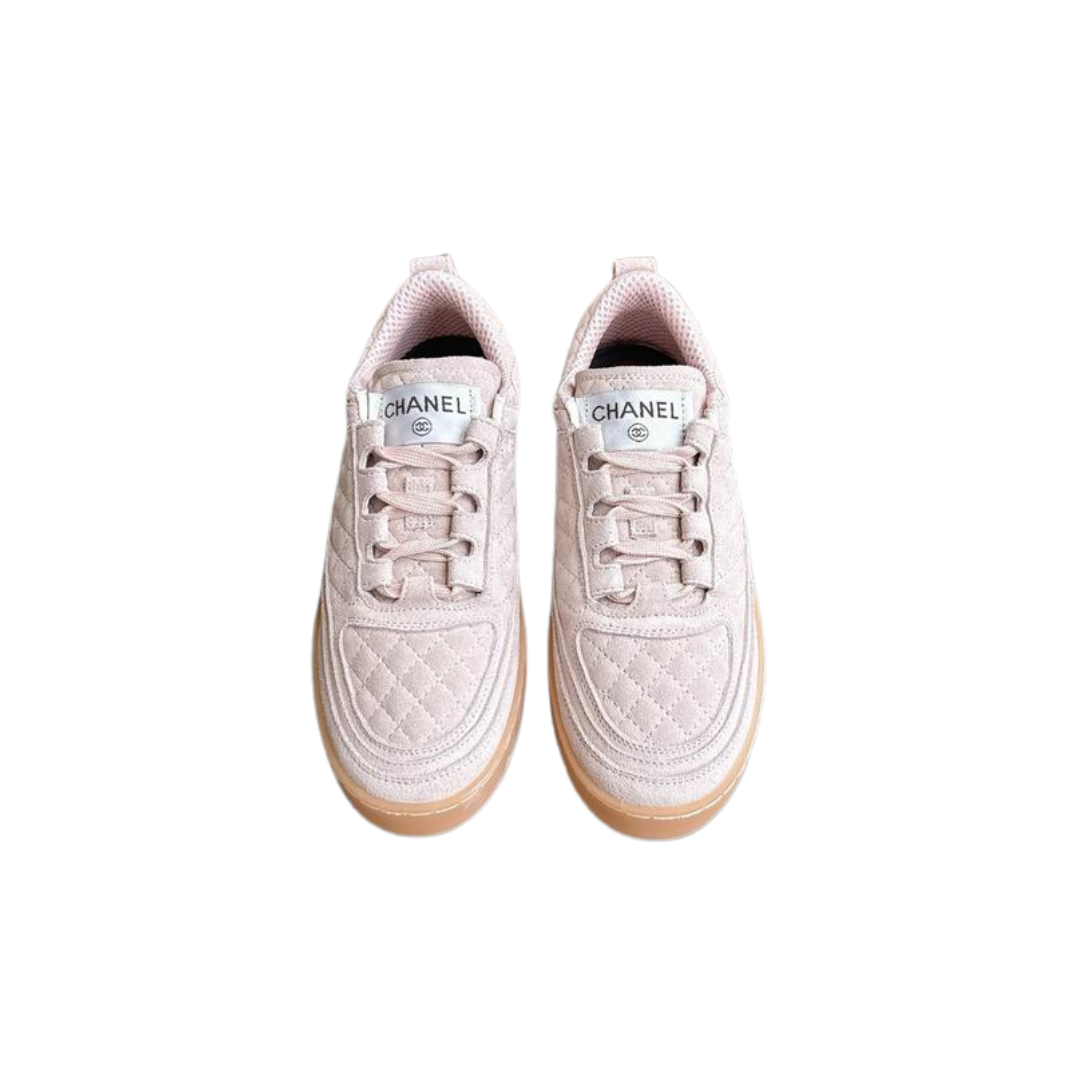 Pink Quilted Suede Leather Sneakers