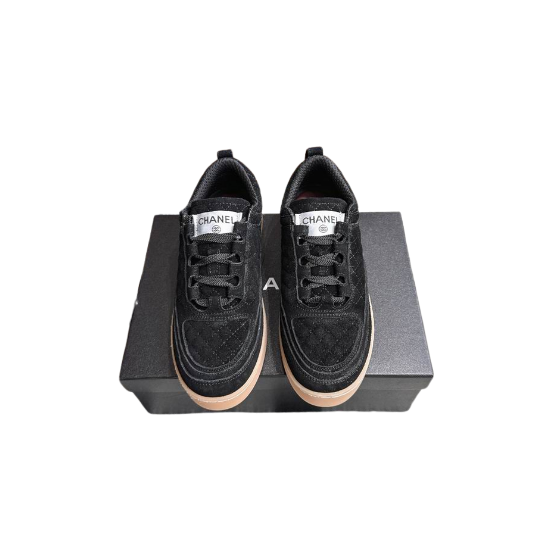 Black Quilted Suede Leather Sneakers