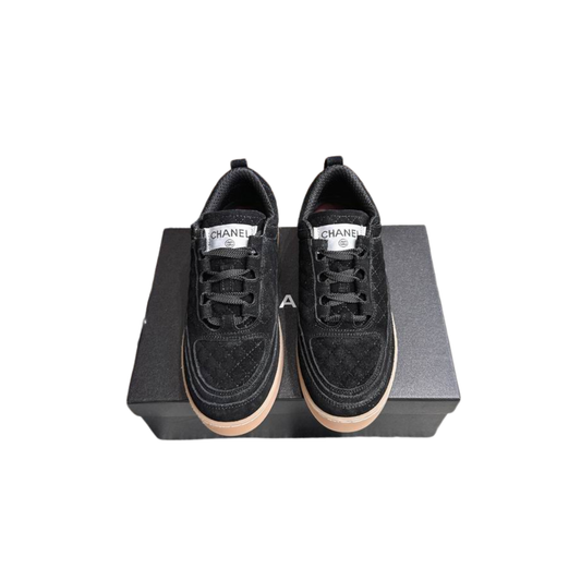 Black Quilted Suede Leather Sneakers