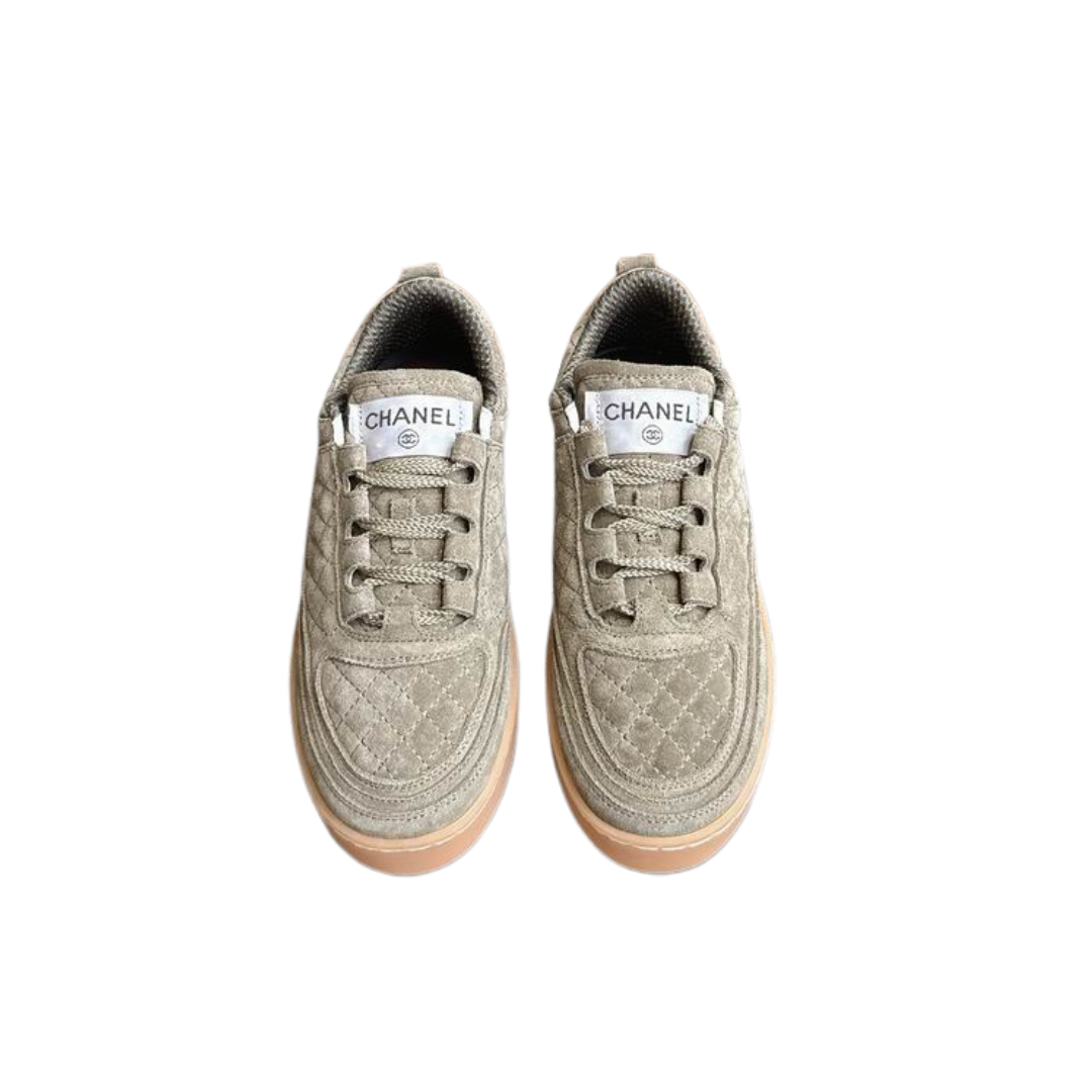 Grey Quilted Suede Leather Sneakers