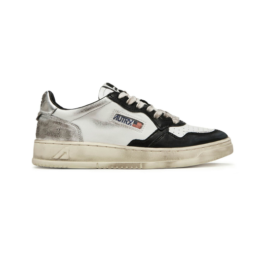Autry Medalist Leather Low Super Vintage White Black Silver