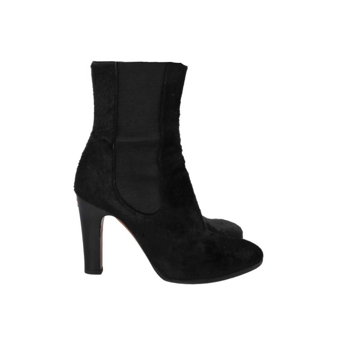 Calf Hair Ankle Boots Black