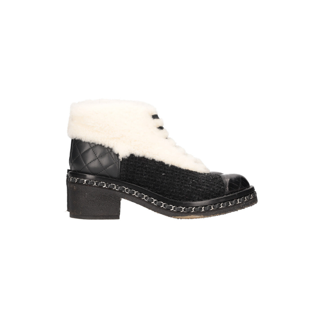 Boots Rabbit Fur & Tweed Black & White