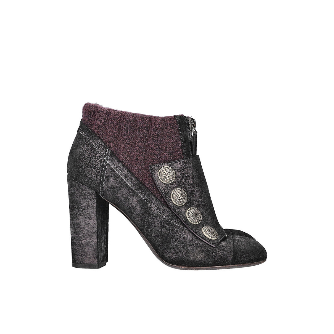 Knit Flap Irredescent Ankle Boots Purple