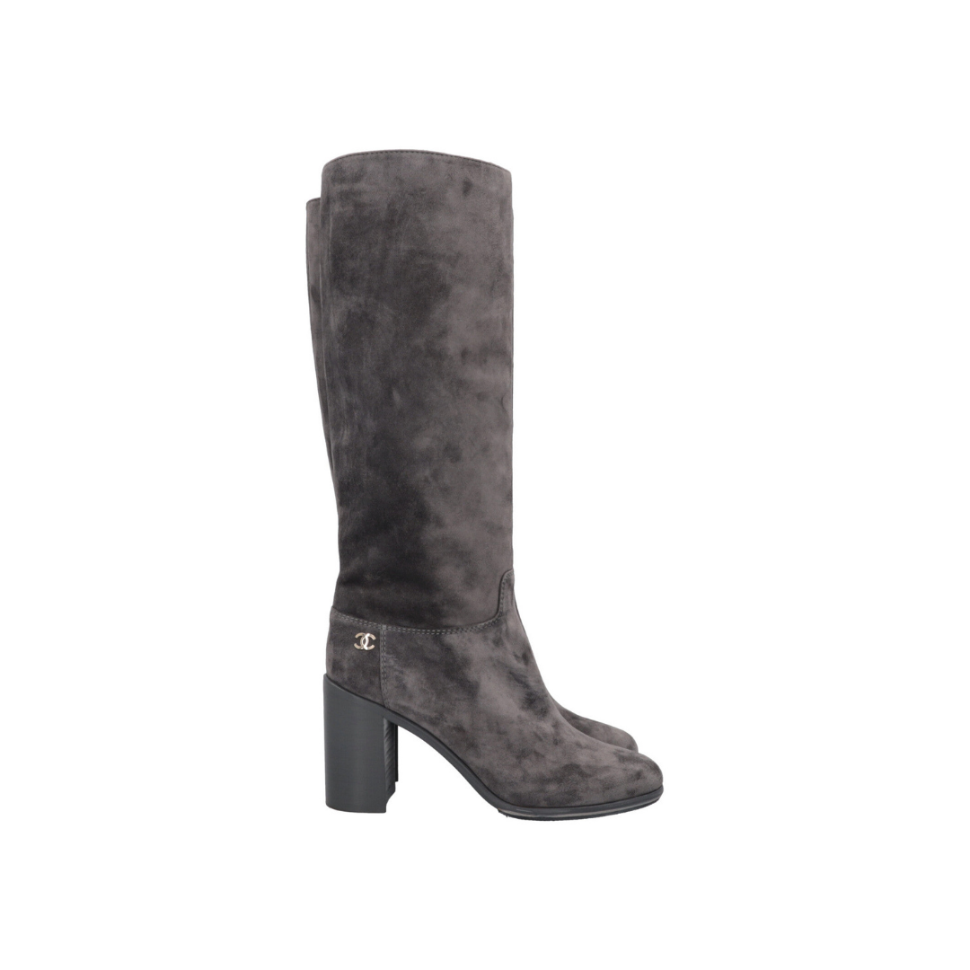 Knee High Boots Gray Suede