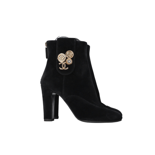 Velvet Coin Ankle Boots Black