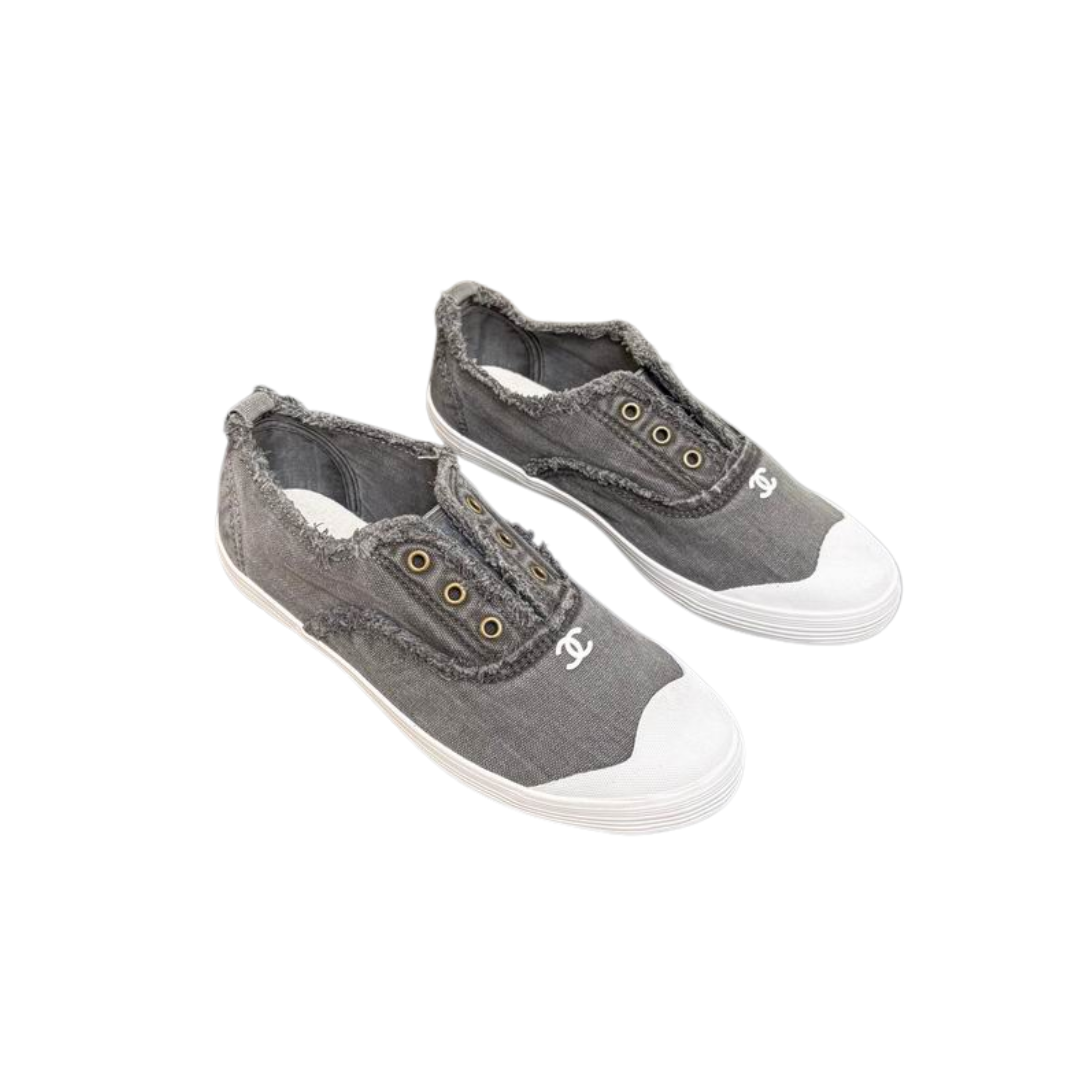 Grey White Canvas Slip Casual Shoes
