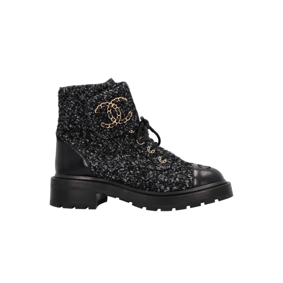 Lace Up Boots Tweed Grey Black