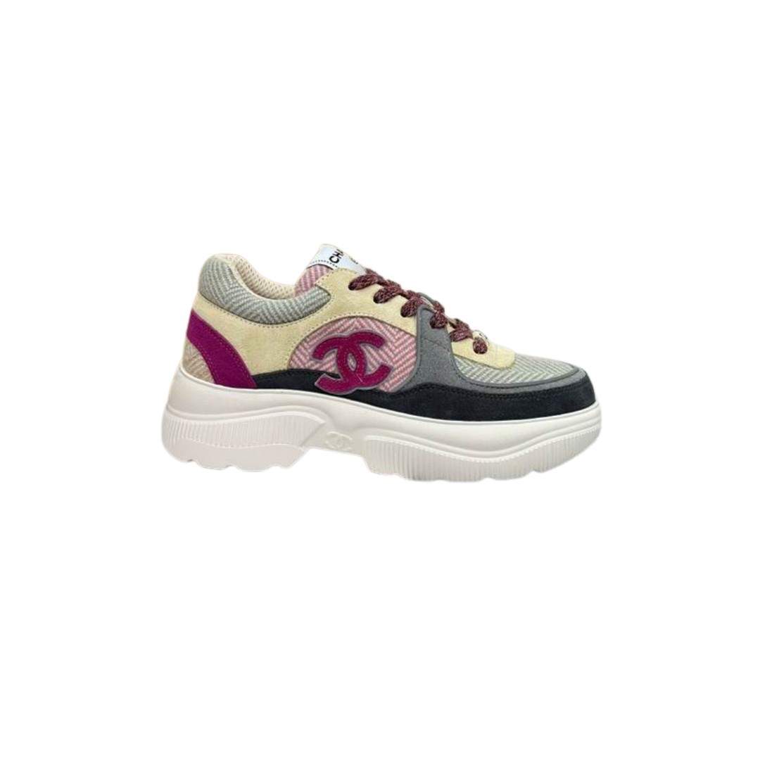 Multi-Colored Fabric Suede Low-Top Sneakers