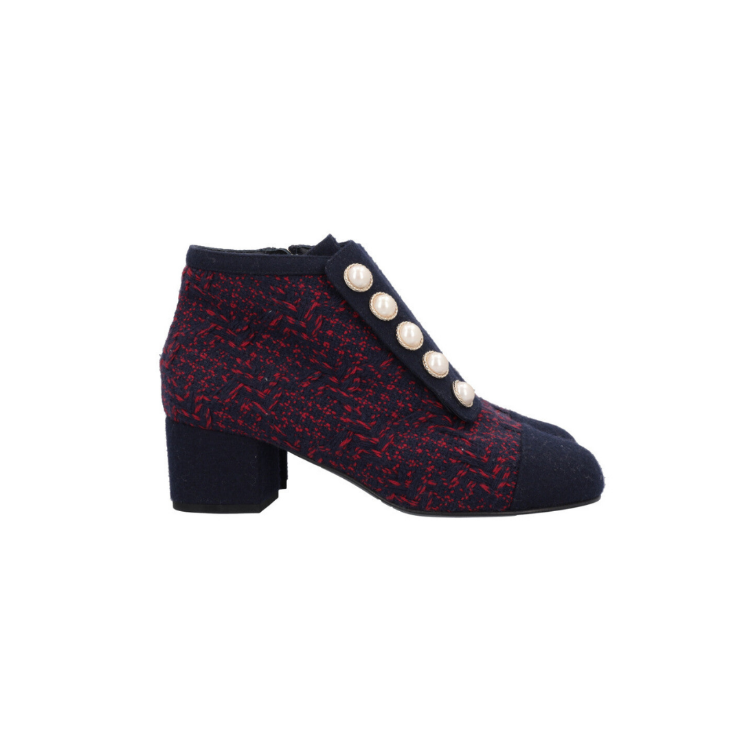 Tweed Boots Navy Red Pearl