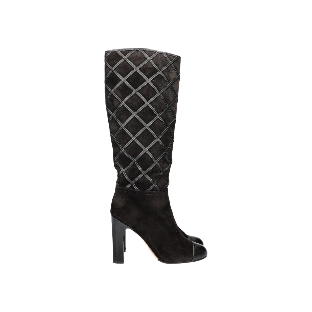 Boots Diamond Stiching Leather Black