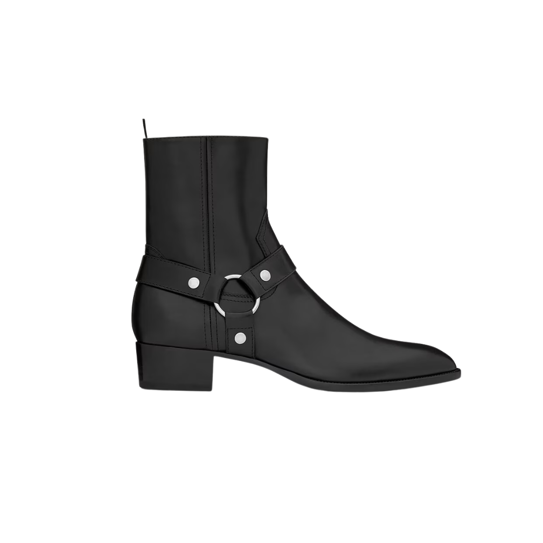 YSL Wyatt Harness Boots Smooth Leather Black