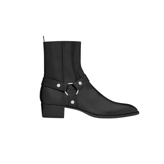 YSL Wyatt Harness Boots Smooth Leather Black