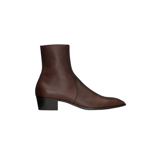 YSL Stanton Boots Grained Leather Paris Brown
