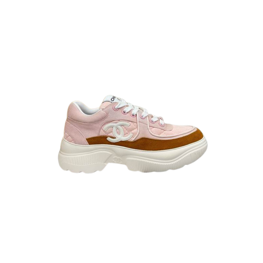 Pink Brown Chunky Canvas Sneakers