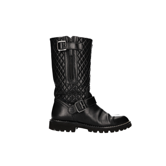Quilted Motorcycle Boots Black Leather