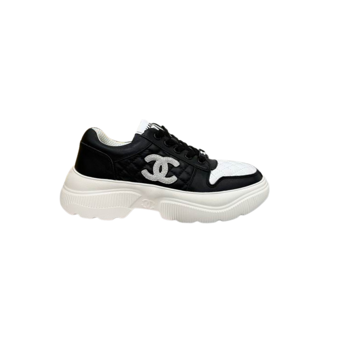 White Black Chunky Canvas Sneakers